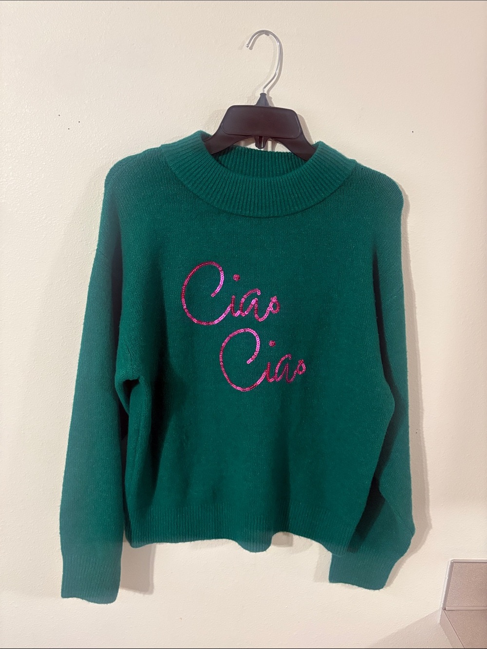 A New Day Green Ciao Ciao Sequin Long Sleeve Sweater Size M